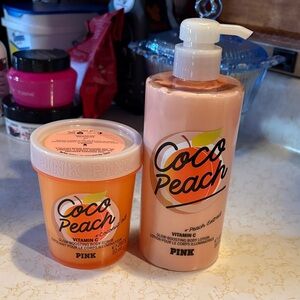 PINK Victoria's Secret Coco Peach Exfoliant & Scrub Set - Orange and Peach